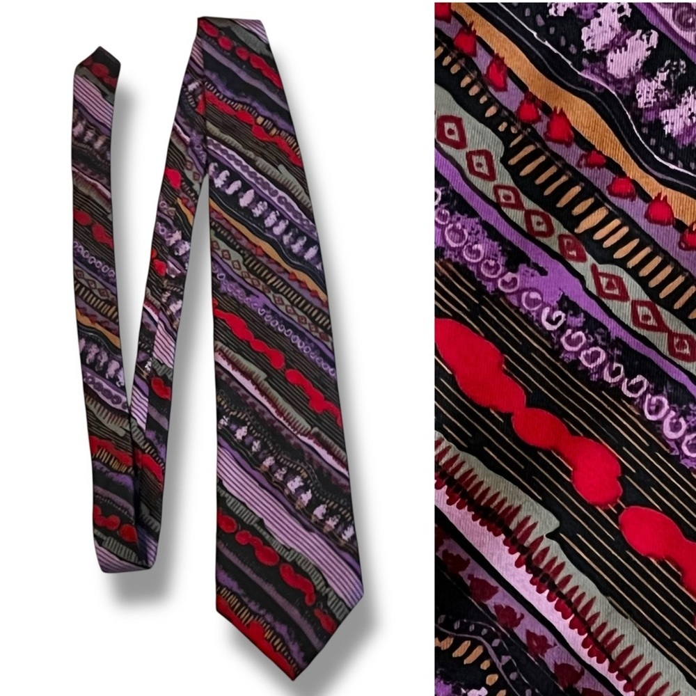 Vintage Allyn Saint George Silk Tie Abstract Stripes Colorful Mod Made in USA
